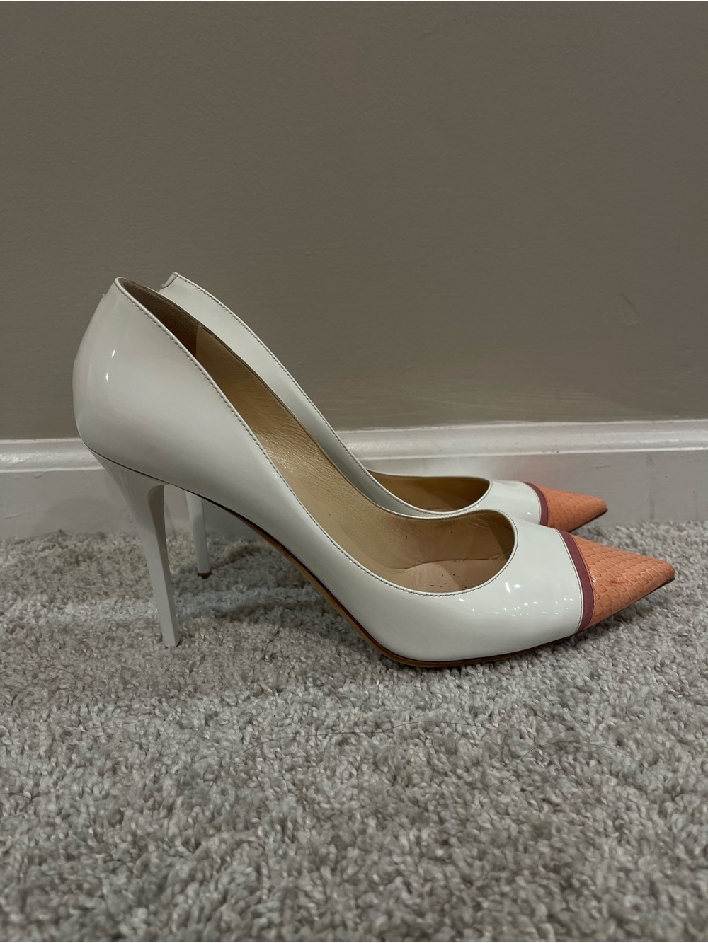 Jimmy Choo Capri White Sorbet & Grapefruit Pointy Toe Pumps, Size 40 - Picture 3 of 7